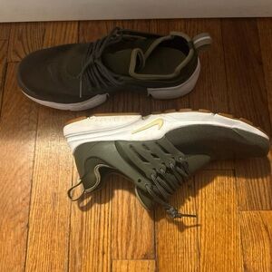 Nike Olive Green and White Men's Sneaker with Gum Outsole